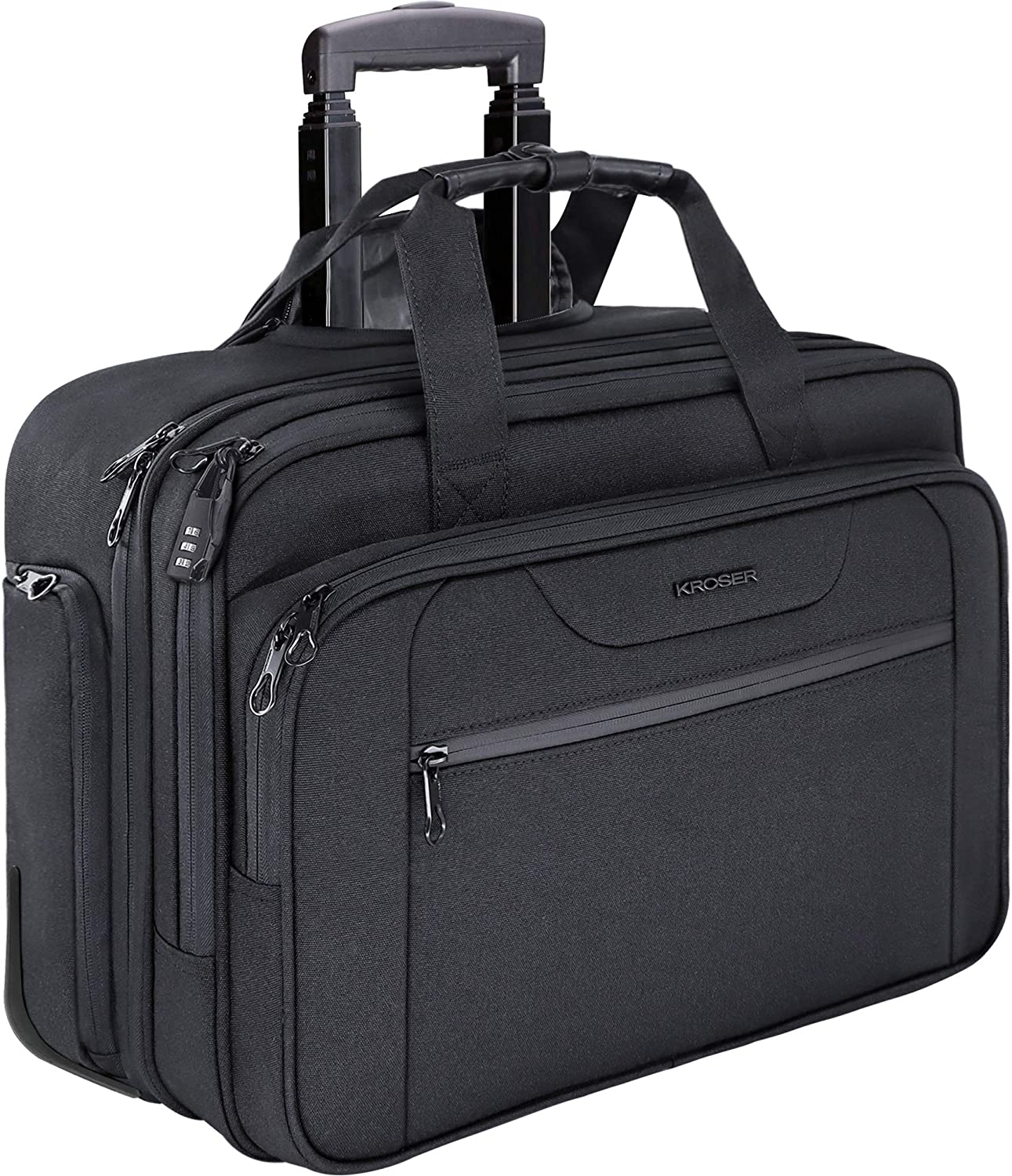 230816072402529_1 KROSER Rolling Laptop Bag Premium Wheeled Briefcase Fits Up to 17.3 Inch Laptop Water-Proof Overnight Roller Case Computer Bag with RFID Pockets for Travel/Business/School/Men/Women-Black - Image 1